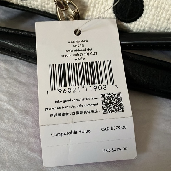 Kate Spade: Natalia Cream embroidered dot- medium Flap- Shoulder Purse/ Handbag - Picture 4 of 16